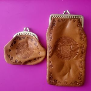 Furstentum Liechtenstein coin purse wallet set tan floral leather vintage